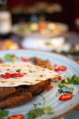 Grilled Flatbread with Meat and Garnish