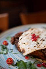Grilled Flatbread with Meat and Garnish