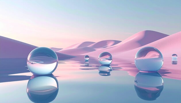 3d render of surreal panoramic background. Abstract minimal wallpaper of fantastic