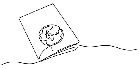 passport continuous one line drawing, Single Line Vector Illustration, outline minimalist. 
