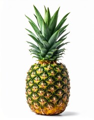 Fototapeta premium Single Pineapple with Green Crown Standing Tall Against a White Background