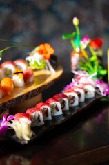 Assorted Sushi Rolls with Flowers