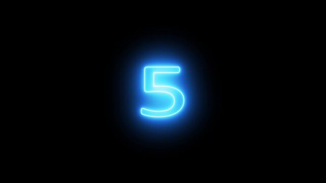 5 second countdown timer animation with neon number text glowing from O to 5 second animation. Neon Glow Countdown Timer &mdash; 0 to 5 Seconds Futuristic Animation.