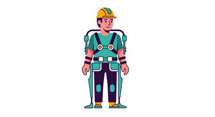 Fototapeta premium A Construction Worker Wearing Futuristic Exoskeleton for Increased Efficiency in Action