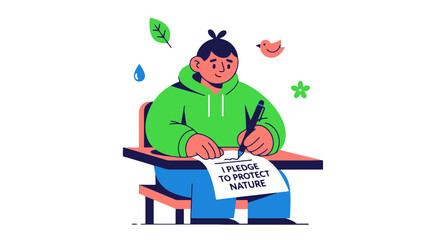 Fototapeta premium A Pledge Of Sustainable Action: Protecting Environment With Illustration And Bright Colors
