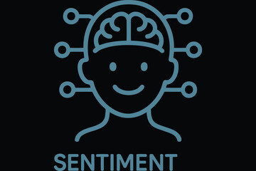 Abstract digital illustration of a human head with glowing lines and the word sentiment below