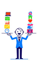 Balancing Professional Obligations and Personal Aspirations Illustrated by a Smiling Figure