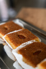 Basbousa with Almond Top View – Traditional Middle Eastern Sweet