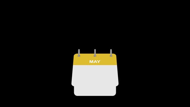 animated calendar 12 month open page by page with empty date, animation footage video on alpha channel(transparent) background.