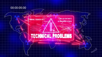 4k Technical Problem Alert Warning Message Attack on World map. Wire frame Radar Network Seamless loop earth Motion Background. UI Elements HUD Sci Fi interface. - Powered by Adobe