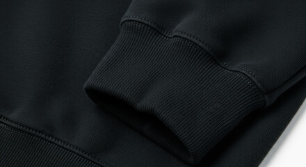 Close-up of a black sweatshirt cuff showcasing ribbed detailing and texture.
