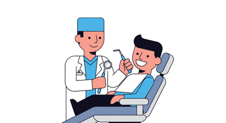 Dentist Performing Dental Checkup on a Happy Patient in Modern Medical Illustration