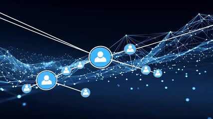Abstract network animation representing social connections and communication flow - Powered by Adobe