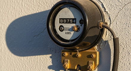 Close-up of an electricity meter on a wall with signs of careful maintenance  