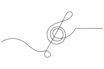 Fototapeta premium Minimalist one line drawing of music notes on a white background, perfect for creative and artistic design concepts