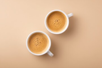 Minimalist Coffee Cups on Soft Beige Background Creating Warm Cozy Morning Atmosphere