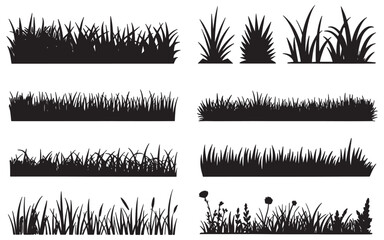 Collection of silhouette grass tufts and plants for creating designs