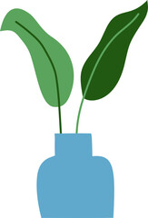Plant with Green Leaves in Blue Vase