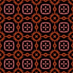 Seamless Geometric Pattern with Red and Orange Neon Lines on Black Background – Modern Abstract Design