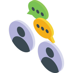 Two Person Icons With Speech Bubbles Representing Communication And Discussion On Transparent Background In Isometric View