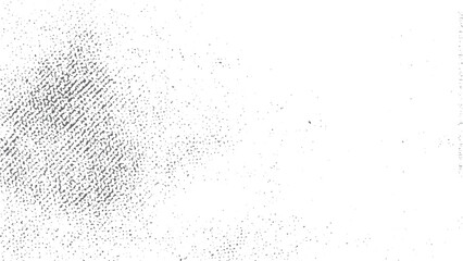 Black particles explosion texture on white background for vintage grunge overlay. Abstract monochrome halftone background with scattered dust and grain pattern. 