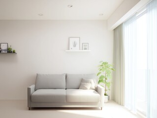 Bright Minimalist Living Room With Gray Sofa and Natural Light