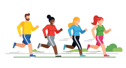 Diverse Group Joyfully Running: Achieving Fitness Goals and Embracing Active Outdoor Life