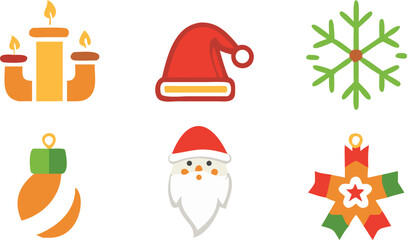 Fototapeta premium Festive Christmas Icons: Snowflakes, Santa, Candles, and Ornaments