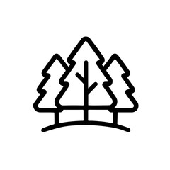 Minimal Pine Tree Forest Icon: Simple black outline of pine trees representing environment, nature, and sustainability. Suitable for eco projects and green design concepts.