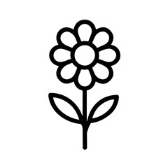 Daisy Flower Outline Icon: Minimal line art of a blooming daisy flower. Ideal for nature, floral design, spring themes, and eco-friendly branding.