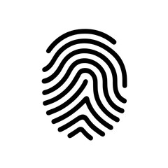 Fingerprint Security Icon Outline: Simple black fingerprint line icon representing digital identity, security, and biometric authentication.