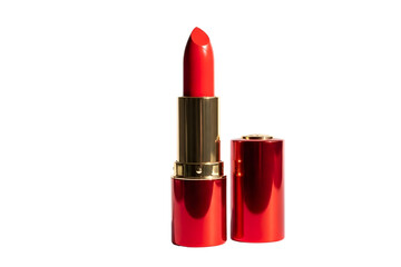 Obraz premium Red lipstick with colorful ink explosion isolated on transparent background