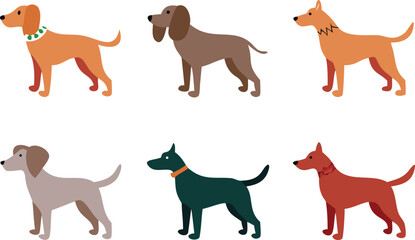 Six Stylized Dogs in Various Colors and Poses
