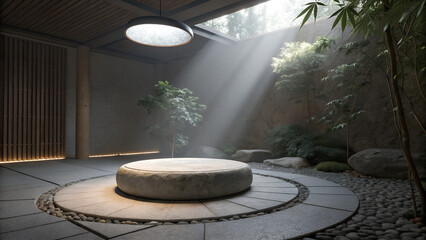 stone podium for aesthetic product display. minimalist natural podium wallpaper