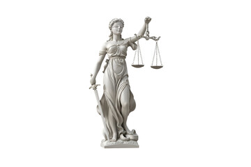 Statue of justice isolated on transparent background, a symbol of law and order