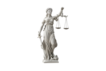 Statue of justice isolated on transparent background, a symbol of law and order