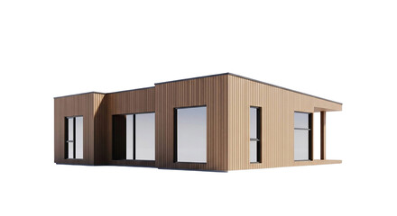Modern wooden house exterior design, isolated on transparent background