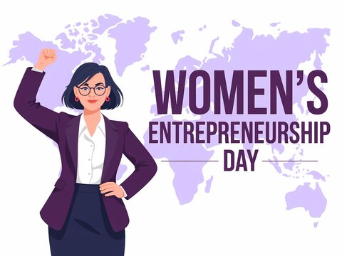 Celebrating women s entrepreneurship day with a global map and empowered businesswoman illustration - Powered by Adobe