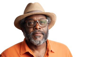 Portrait of a man with glasses, wearing a hat, looking confidently at the camera against a white background.
