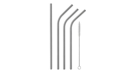 Reusable metal straws isolated on transparent background