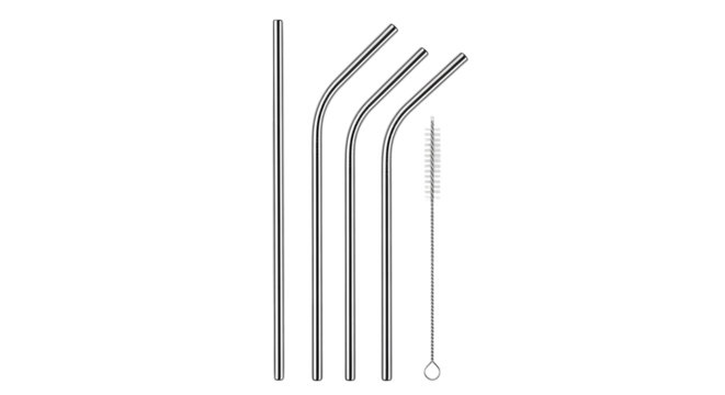 Reusable metal straws isolated on transparent background