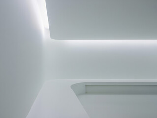 Minimalist white interior with soft ambient light clean