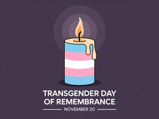 Transgender day of remembrance candle with transgender flag colors and glowing light
