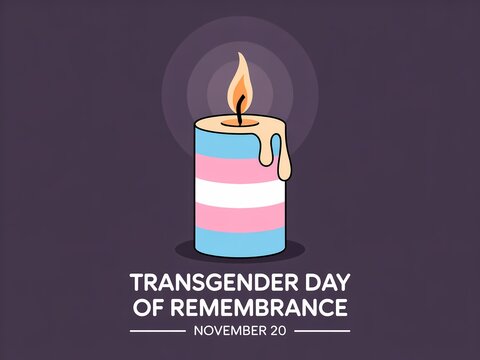 Transgender day of remembrance candle with transgender flag colors and glowing light