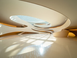 Modern Architectural Interior with Curved Walls and Skylight