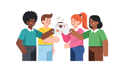 Fototapeta premium Friends Toasting Coffee Cups with Hearts, Perfect For Social Media and Marketing