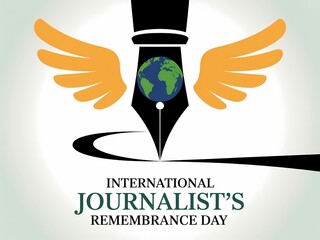 Symbolic fountain pen with earth and wings honors international journalists remembrance day