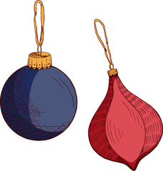 Sketch of Christmas decorations in color