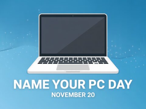 Celebrate name your pc day on november 20th with a blank laptop illustration