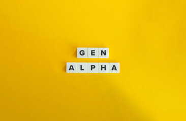 Gen Alpha Text on White Letter Tiles over Yellow Background